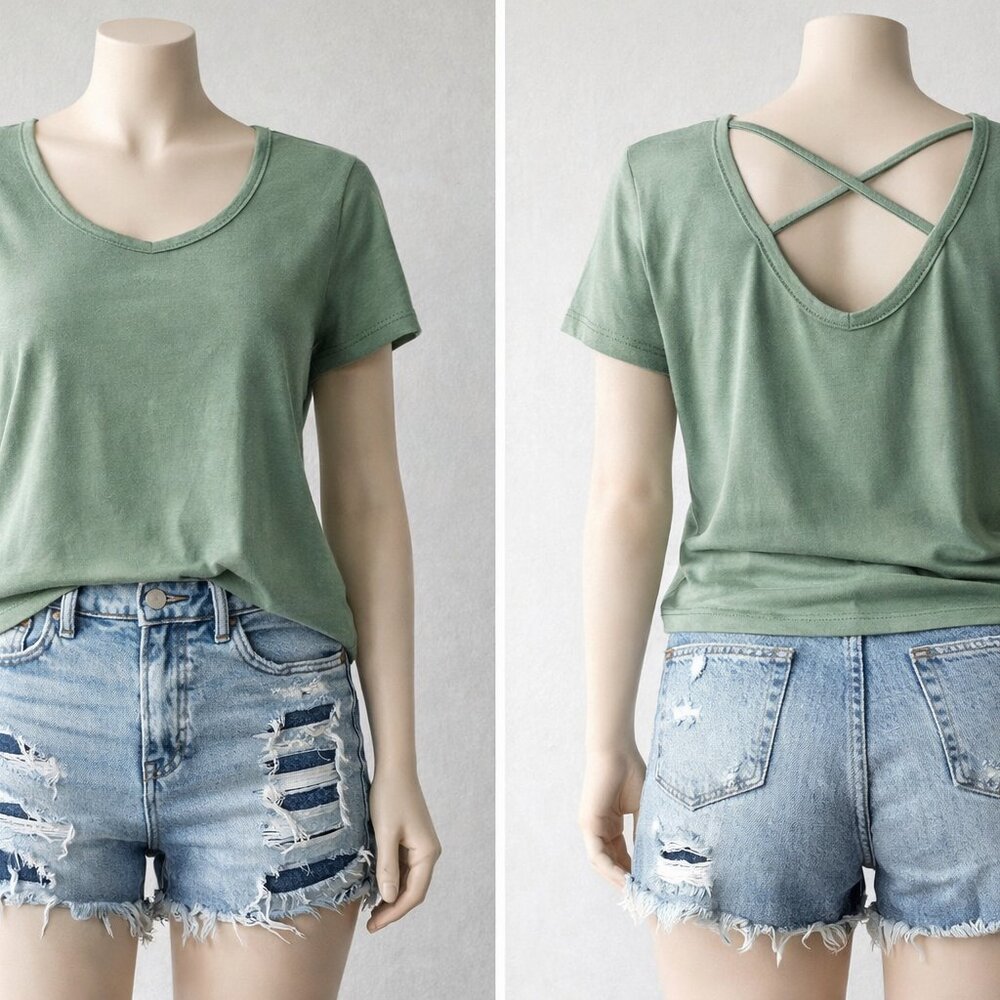 American Eagle Tee+Distressed Denim Shorts Outfit Set Size Small
